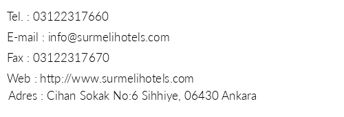 Srmeli Otel Ankara telefon numaralar, faks, e-mail, posta adresi ve iletiim bilgileri